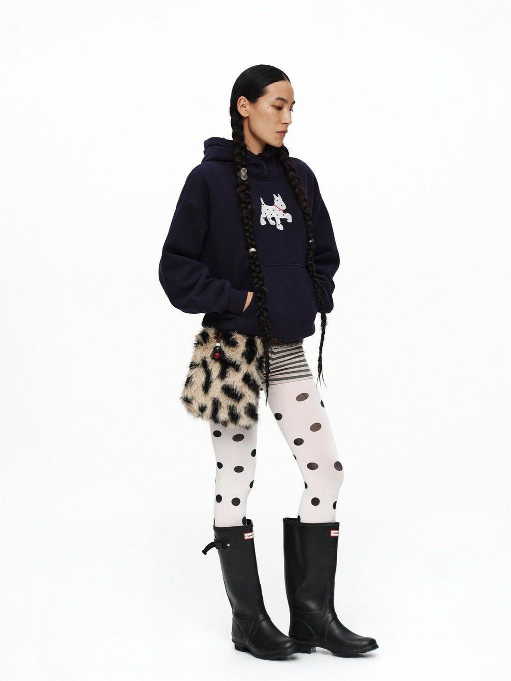 Organic Cotton Fleece Loose Fit Patch Detail Unisex Cartoon Dog Print Hoodies