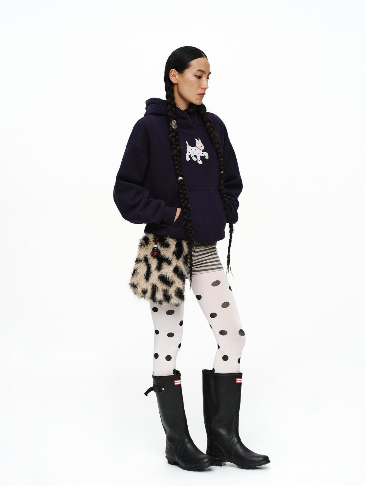 Organic Cotton Fleece Loose Fit Patch Detail Unisex Cartoon Dog Print Hoodies