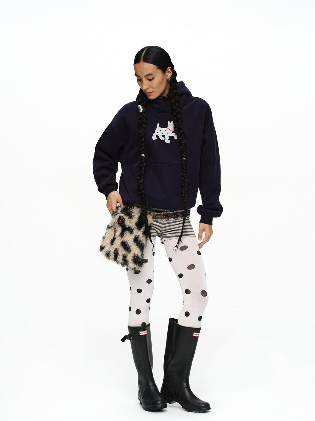 Organic Cotton Fleece Loose Fit Patch Detail Unisex Cartoon Dog Print Hoodies