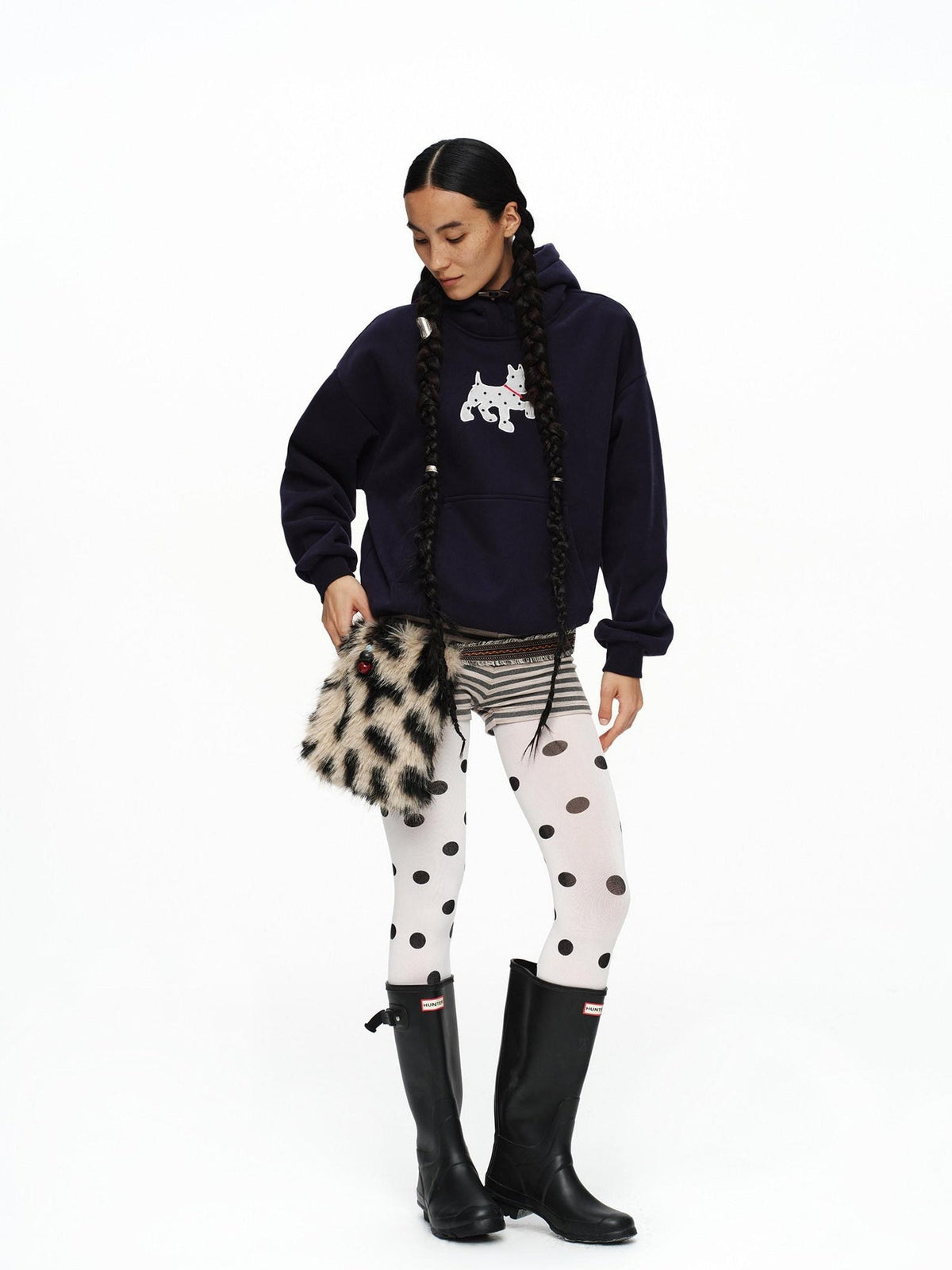 Organic Cotton Fleece Loose Fit Patch Detail Unisex Cartoon Dog Print Hoodies
