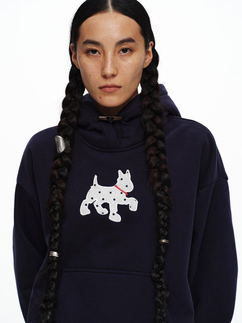Organic Cotton Fleece Loose Fit Patch Detail Unisex Cartoon Dog Print Hoodies