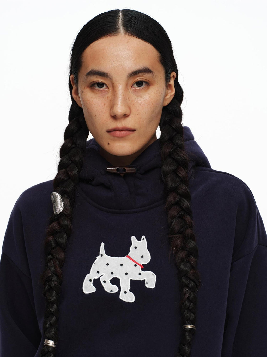 Organic Cotton Fleece Loose Fit Patch Detail Unisex Cartoon Dog Print Hoodies