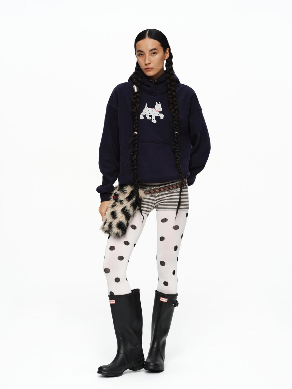 Organic Cotton Fleece Loose Fit Patch Detail Unisex Cartoon Dog Print Hoodies