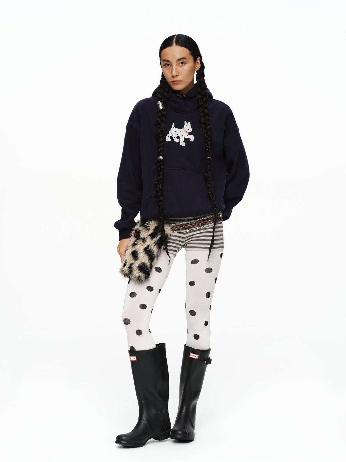 Organic Cotton Fleece Loose Fit Patch Detail Unisex Cartoon Dog Print Hoodies