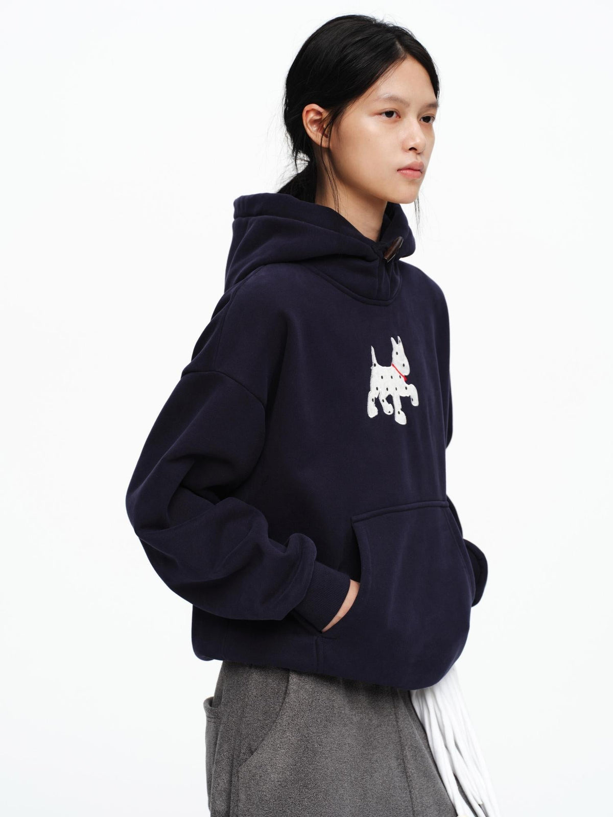 Organic Cotton Fleece Loose Fit Patch Detail Unisex Cartoon Dog Print Hoodies