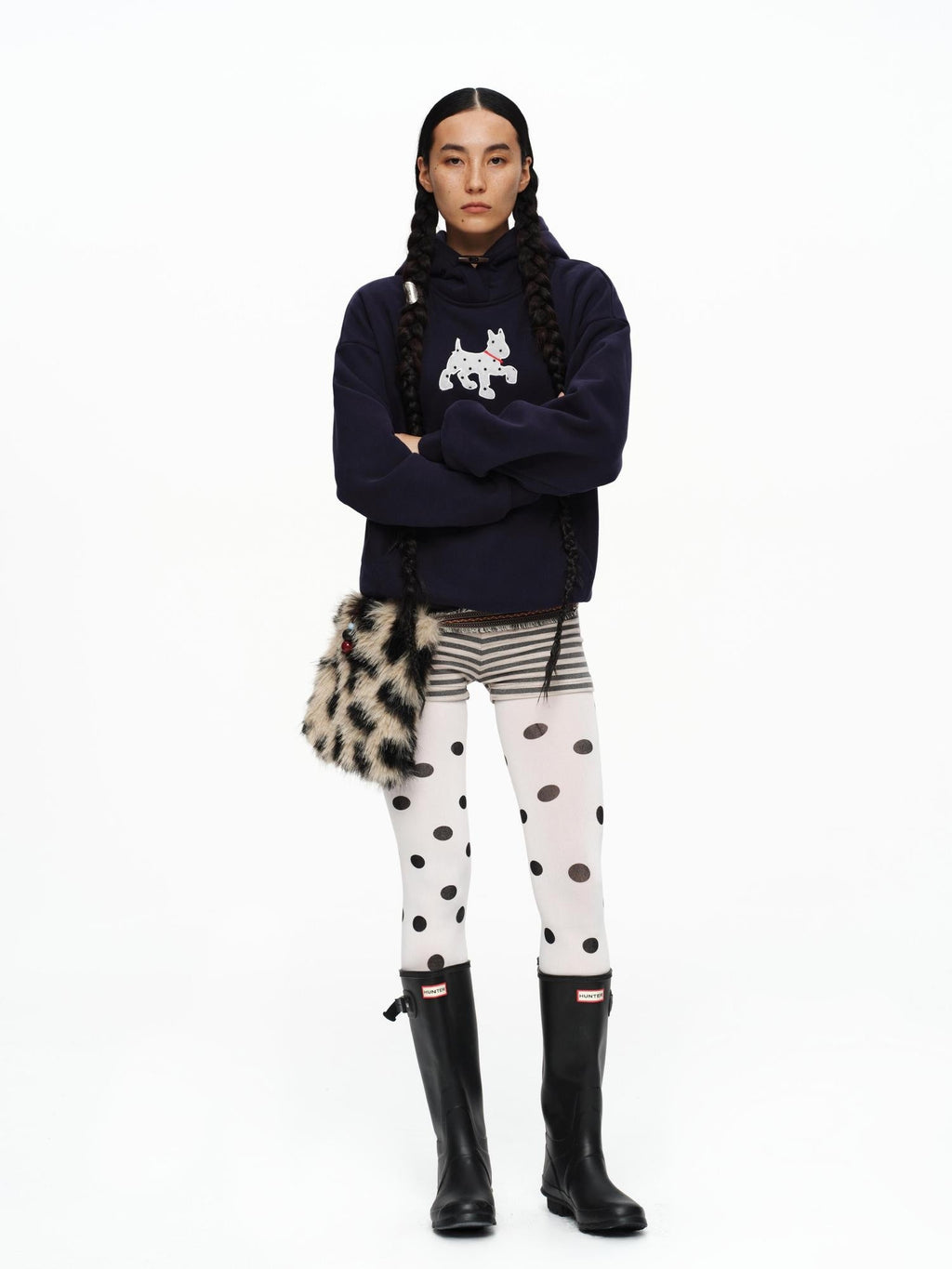Organic Cotton Fleece Loose Fit Patch Detail Unisex Cartoon Dog Print Hoodies