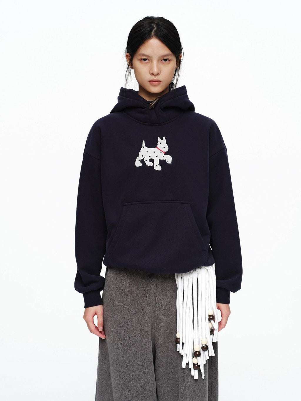 Organic Cotton Fleece Loose Fit Patch Detail Unisex Cartoon Dog Print Hoodies