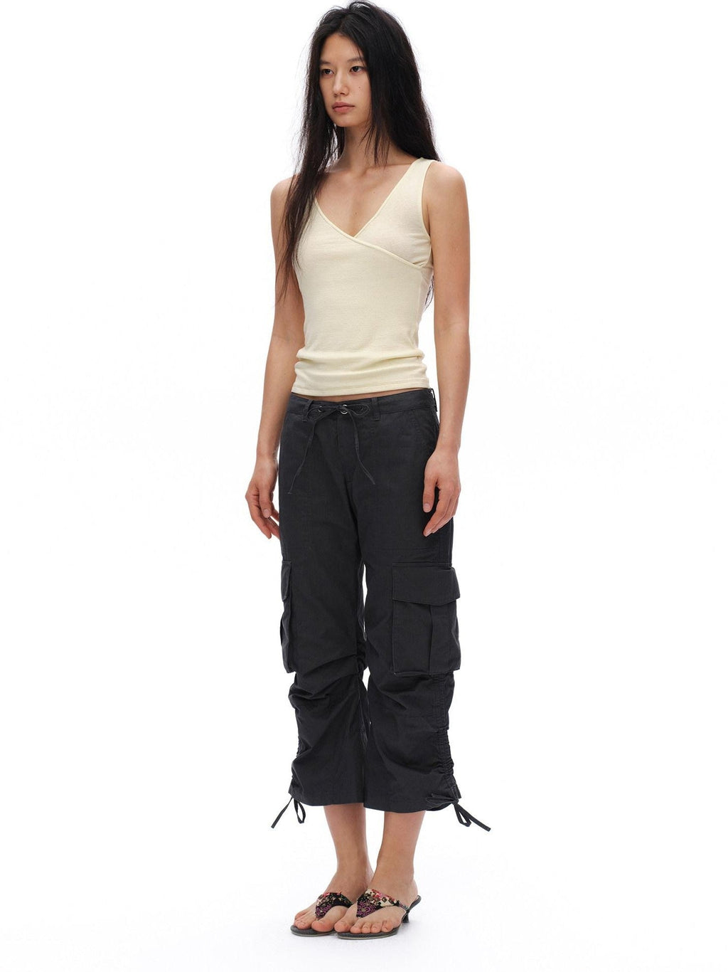 Reversible V-neck H Silhouette Slim Short Women'S Lyocell Linen Blend Tank Tops