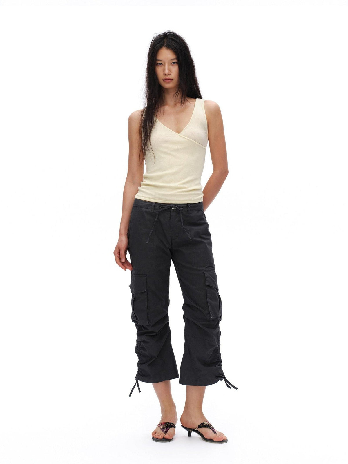 Reversible V-neck H Silhouette Slim Short Women'S Lyocell Linen Blend Tank Tops