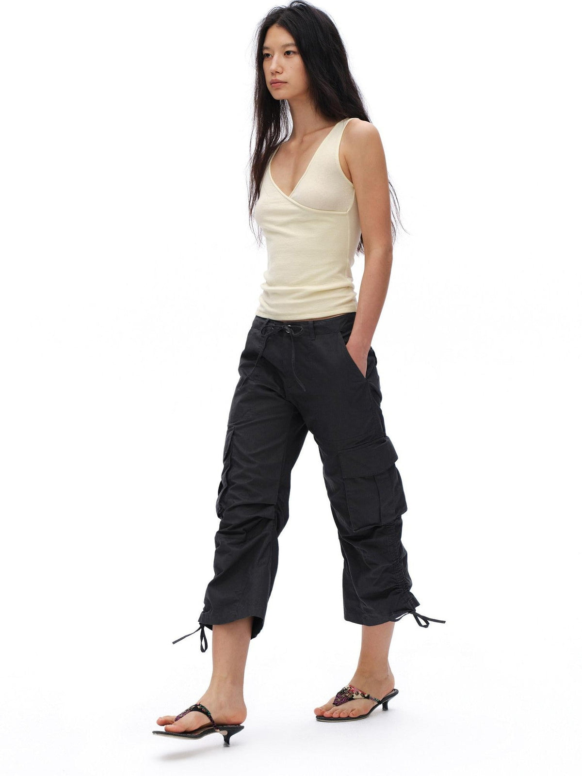 Reversible V-neck H Silhouette Slim Short Women'S Lyocell Linen Blend Tank Tops