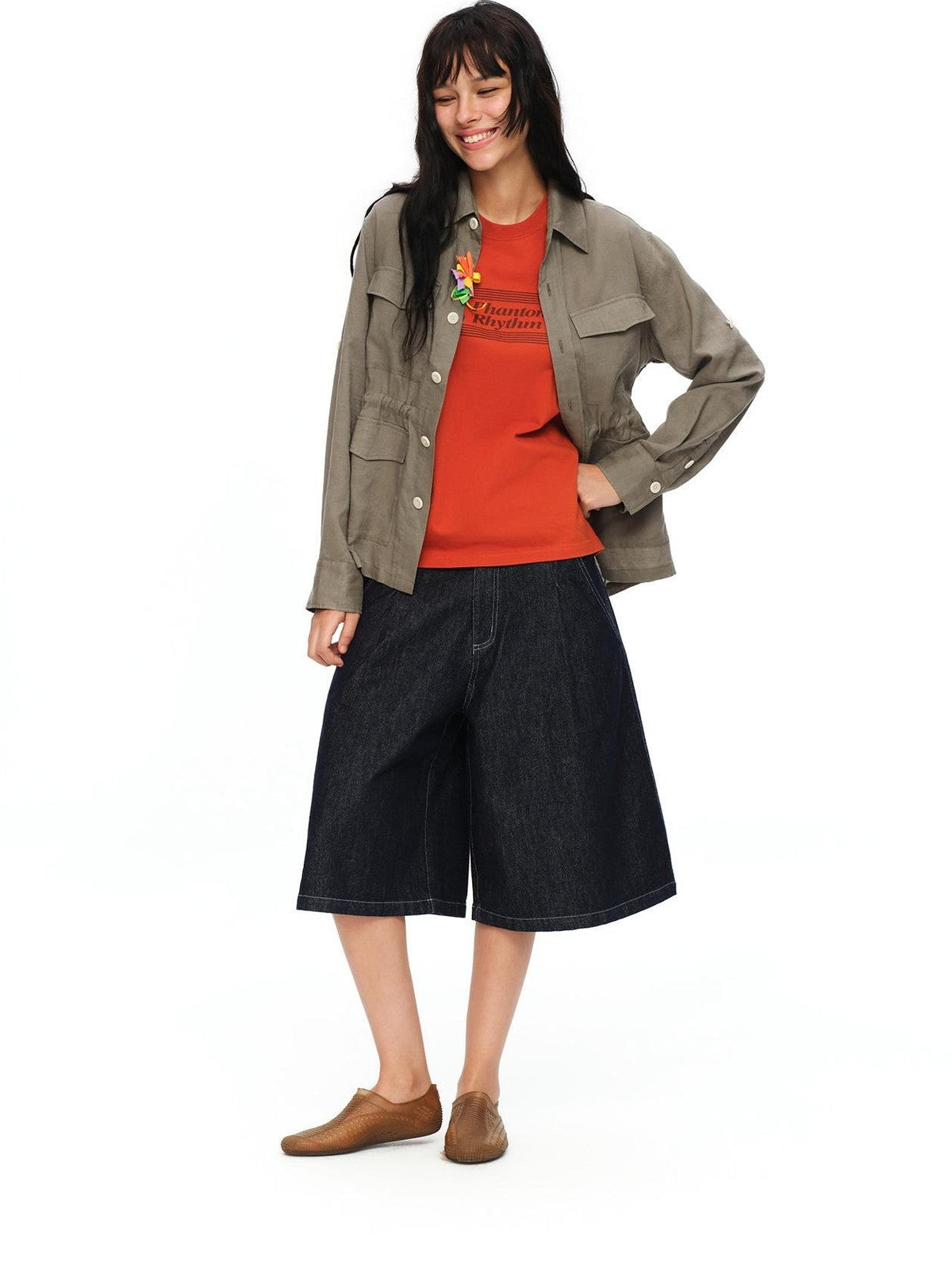 Rolled Sleeve Hunter Jacket Waist Cinch Women's Lyocell Linen Overshirts