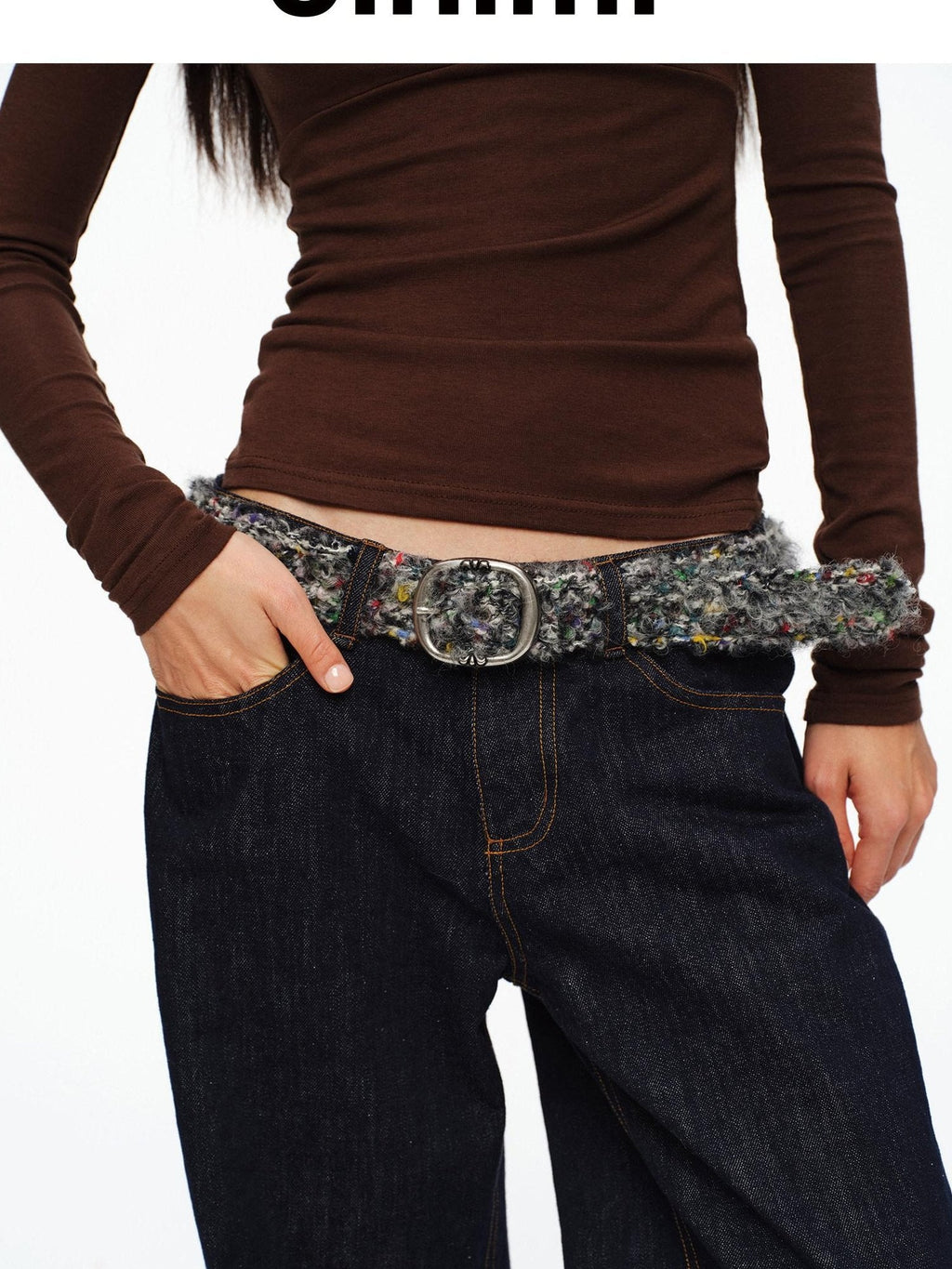 Slim Woven Casual Minimalist Unisex Speckled Gray Pu Metal Pin Buckle Belt