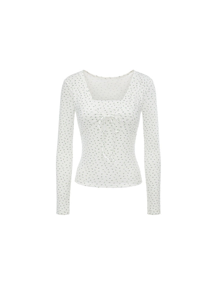 Soft Floral Faux Two Piece Slim Women's Cotton Long Sleeve T-shirts