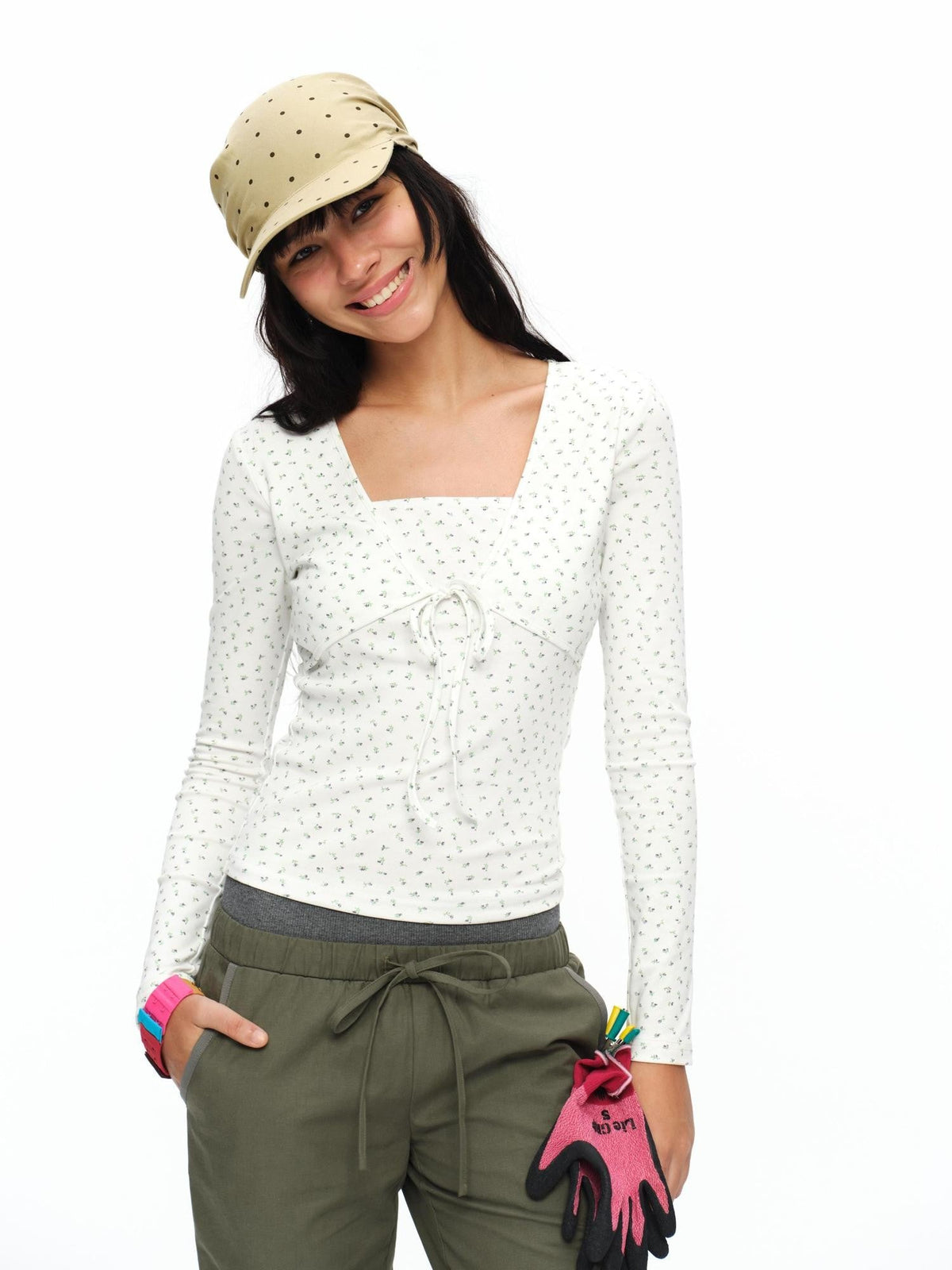 Soft Floral Faux Two Piece Slim Women's Cotton Long Sleeve T-shirts