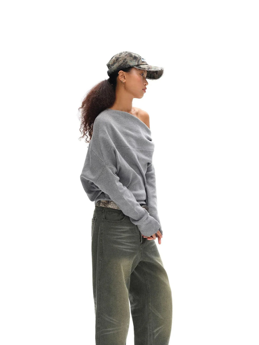 Soft Sculpted Draped Asymmetrical Knit Sweater