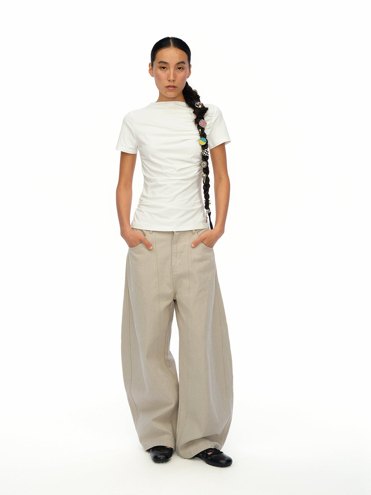 Soft Sculpted Pleated Tee Fitted Waist
