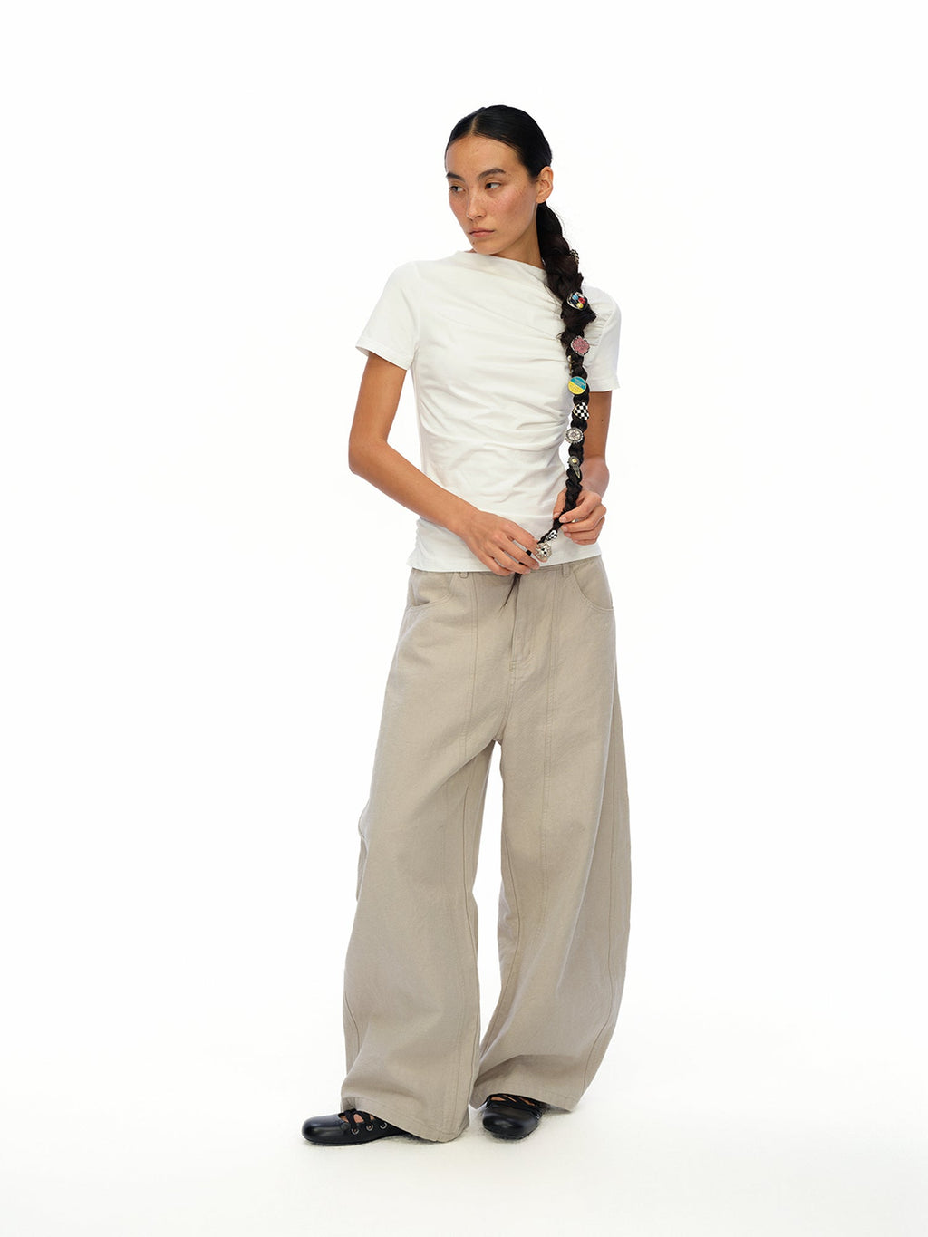 Soft Sculpted Pleated Tee Fitted Waist