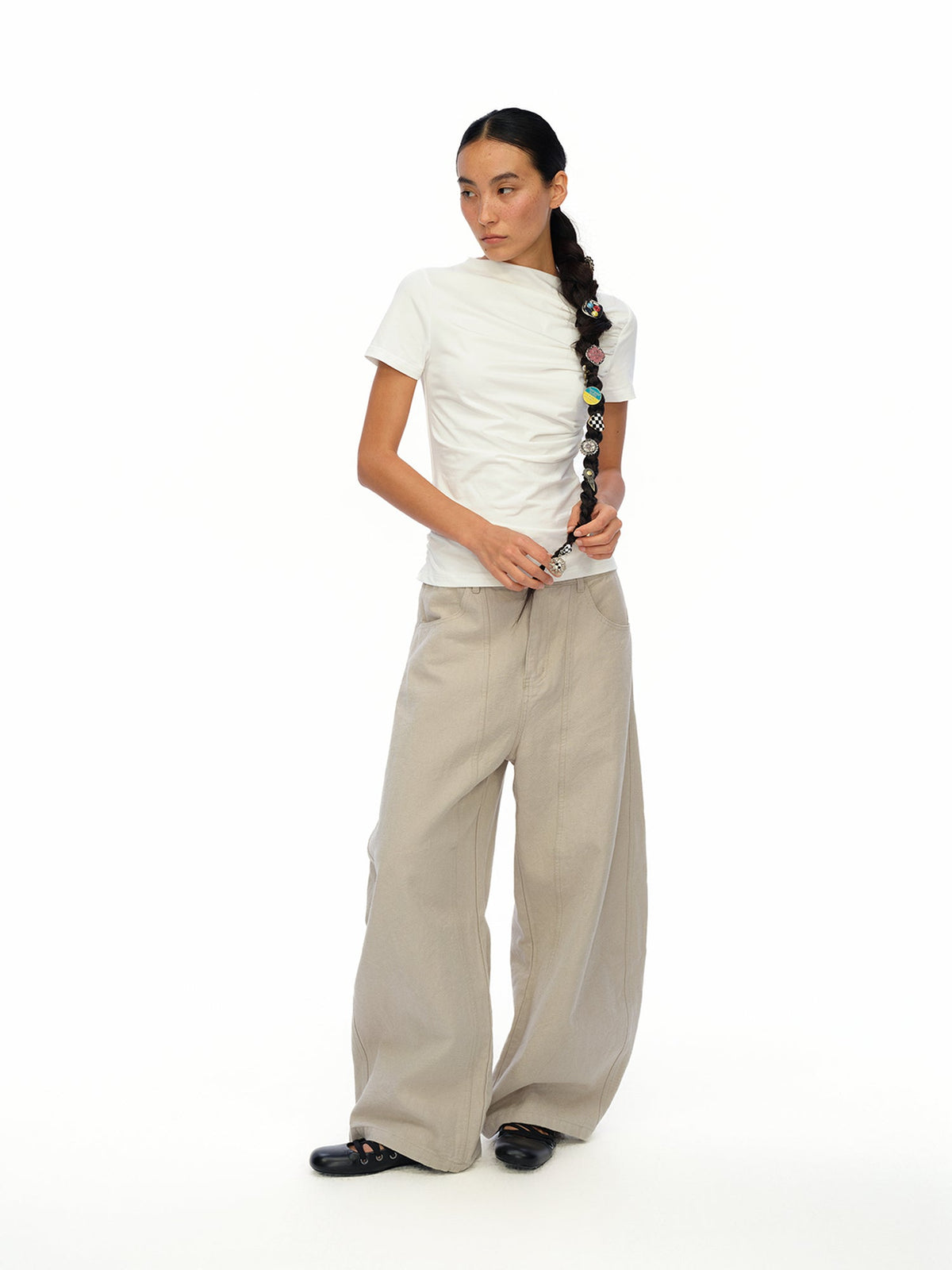 Soft Sculpted Pleated Tee Fitted Waist