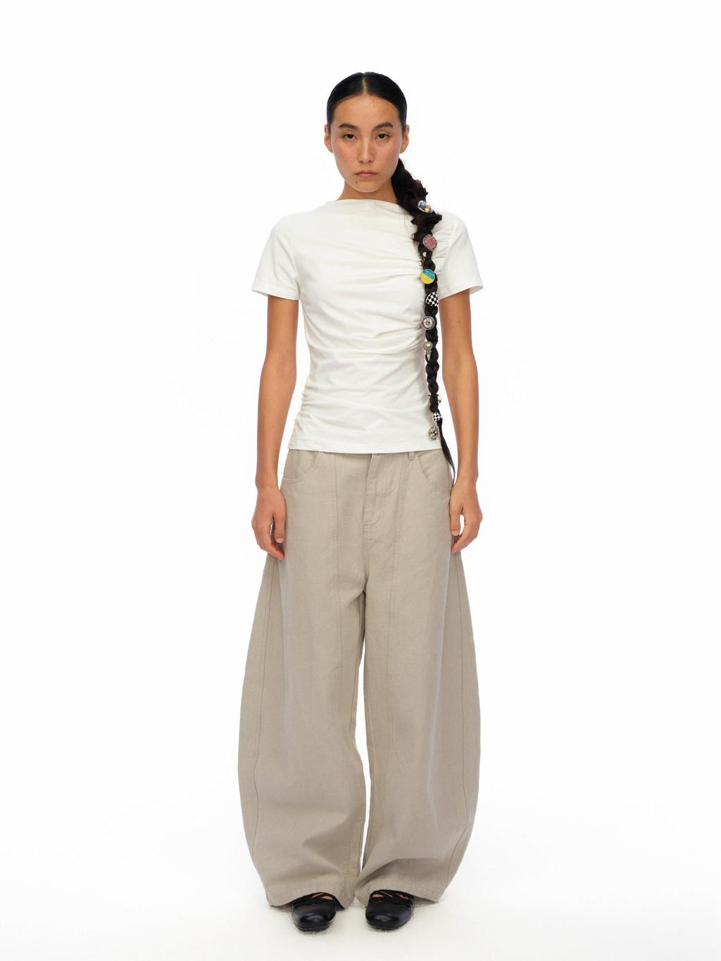 Soft Sculpted Pleated Tee Fitted Waist