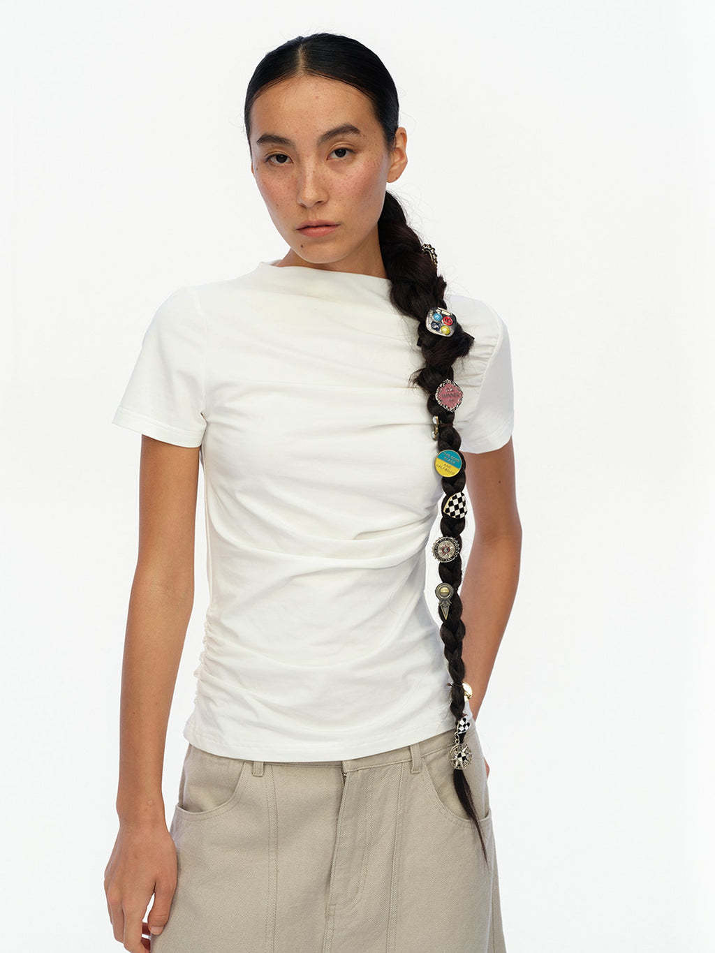 Soft Sculpted Pleated Tee Fitted Waist