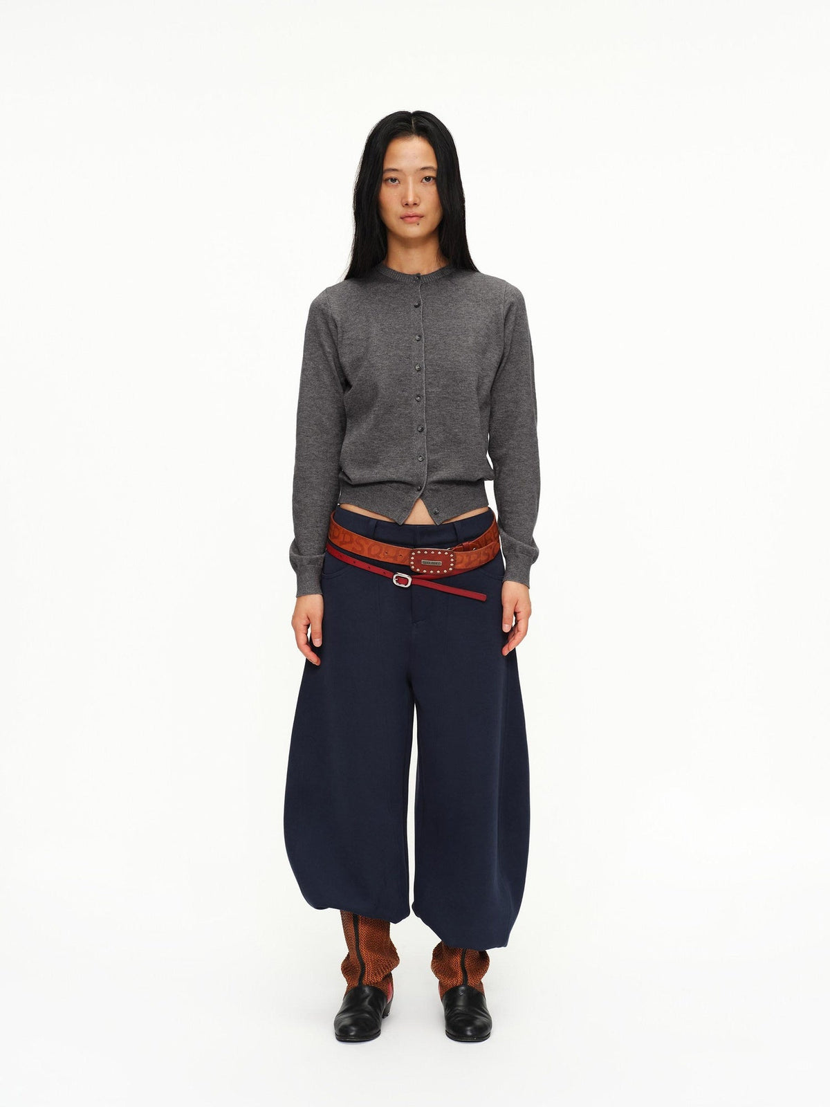 Soft Viscose Button Cropped Crew Neck Long Sleeve Women Heather Grey Cardigans