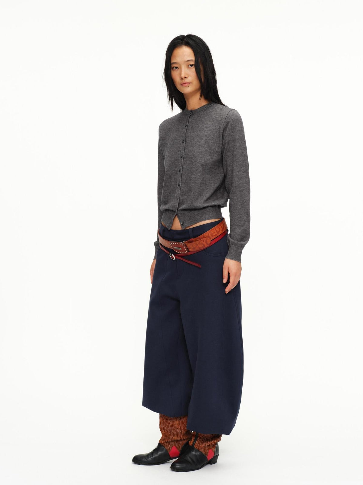 Soft Viscose Button Cropped Crew Neck Long Sleeve Women Heather Grey Cardigans
