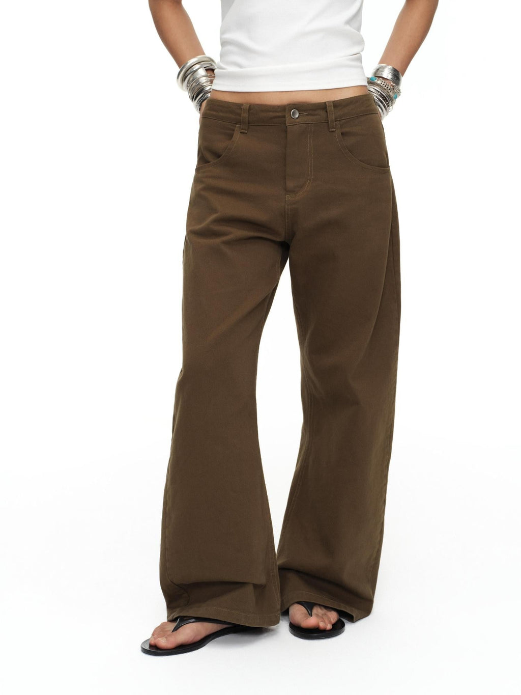 Tea Brown Low Rise Enzyme Wash Button Fly Women'S Cotton Straight-Leg Jeans
