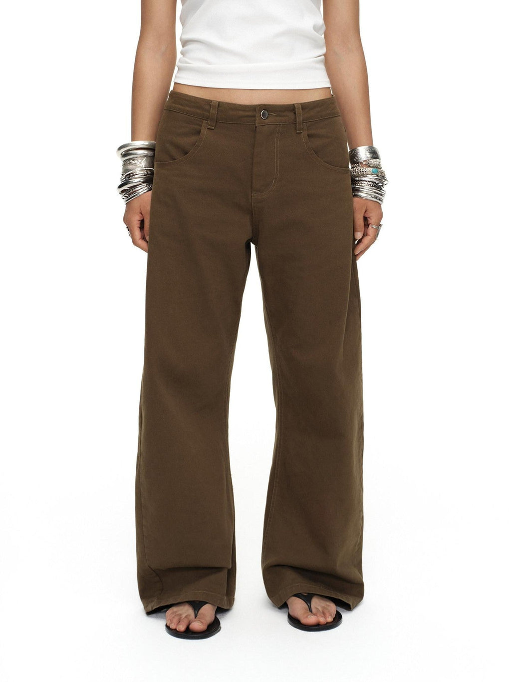 Tea Brown Low Rise Enzyme Wash Button Fly Women'S Cotton Straight-Leg Jeans