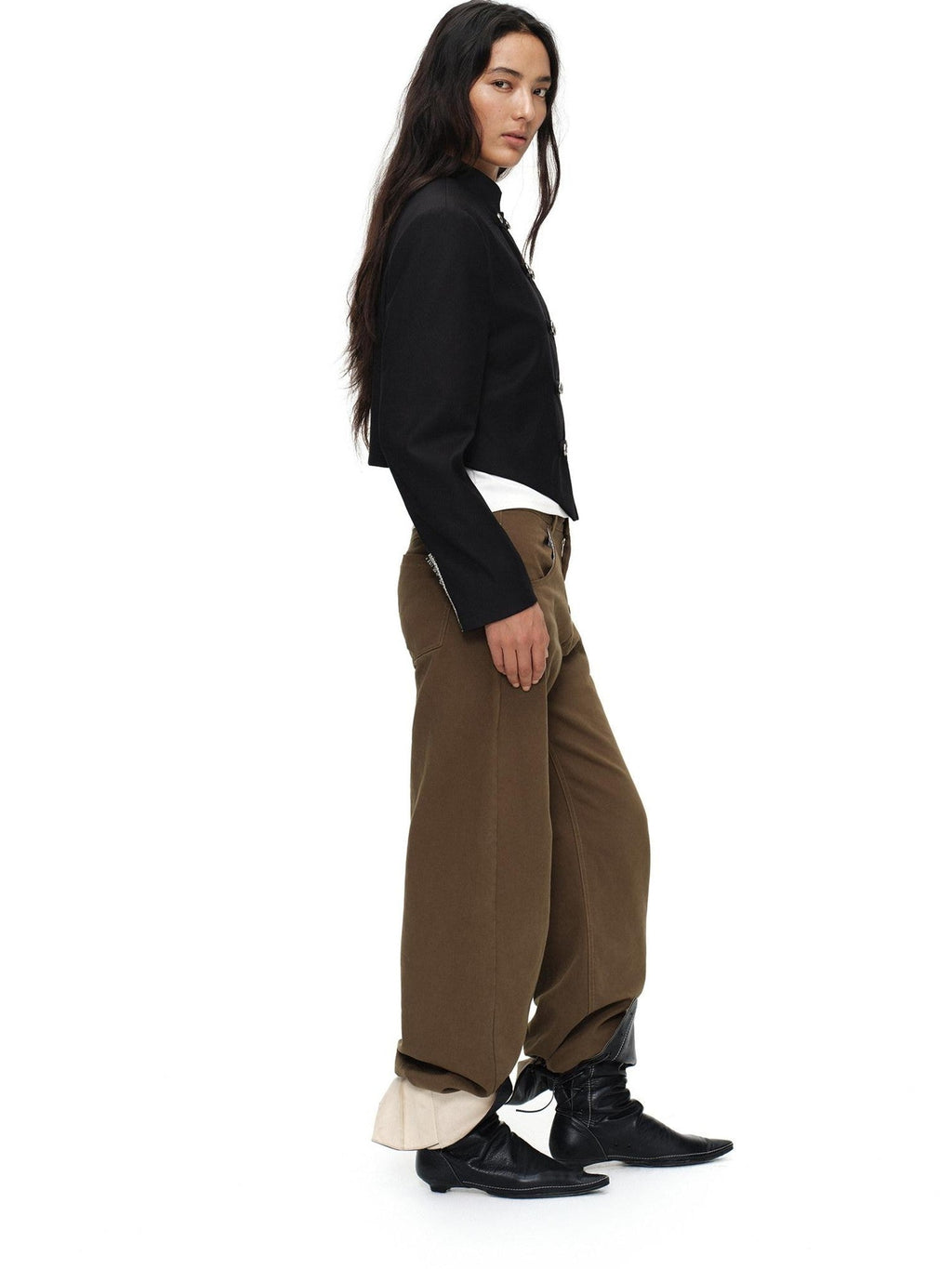 Tea Brown Low Rise Enzyme Wash Button Fly Women'S Cotton Straight-Leg Jeans