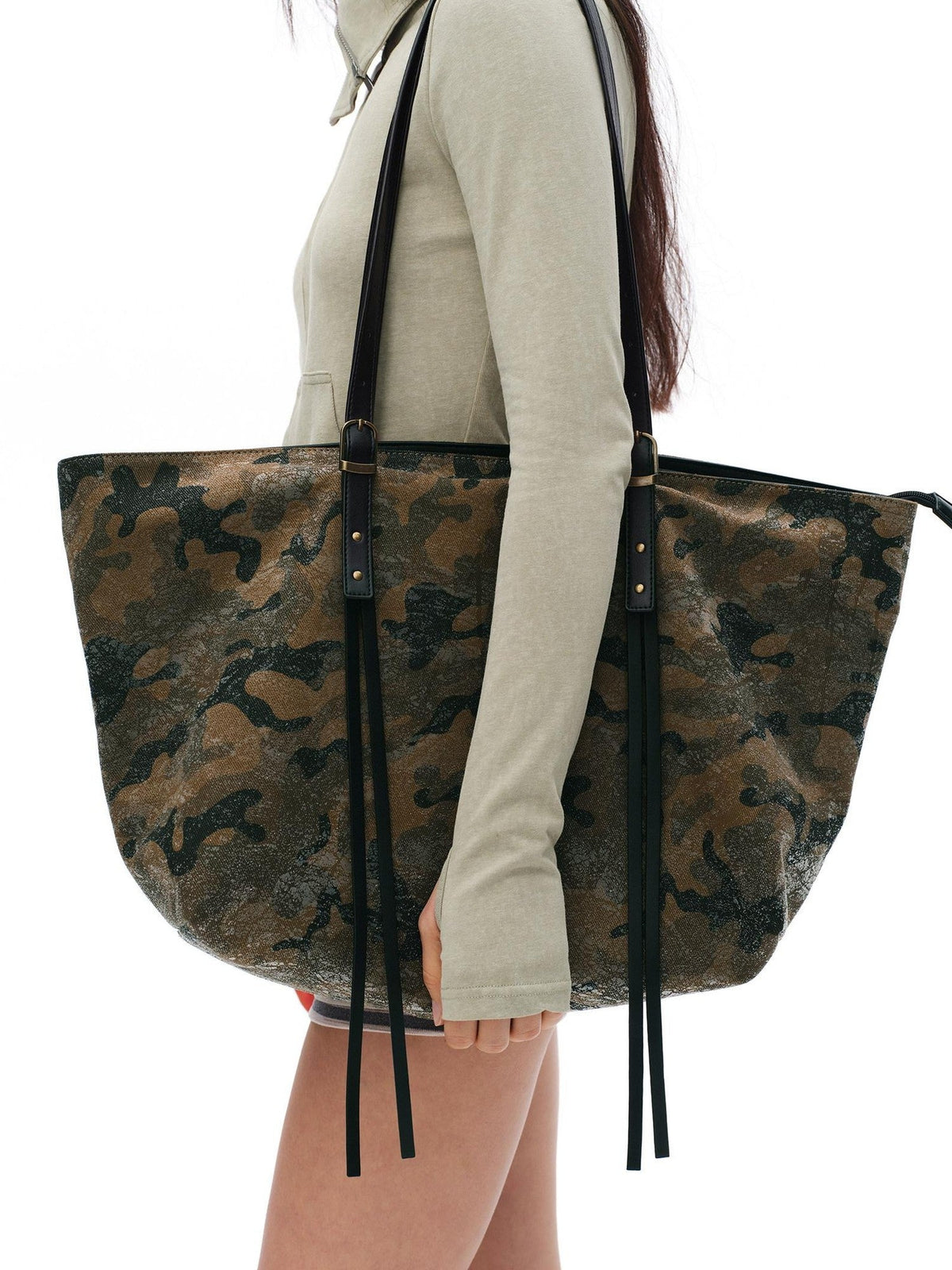 Textured Coated Camouflage Print Women'S Pu Leather Large Shoulder Handbags