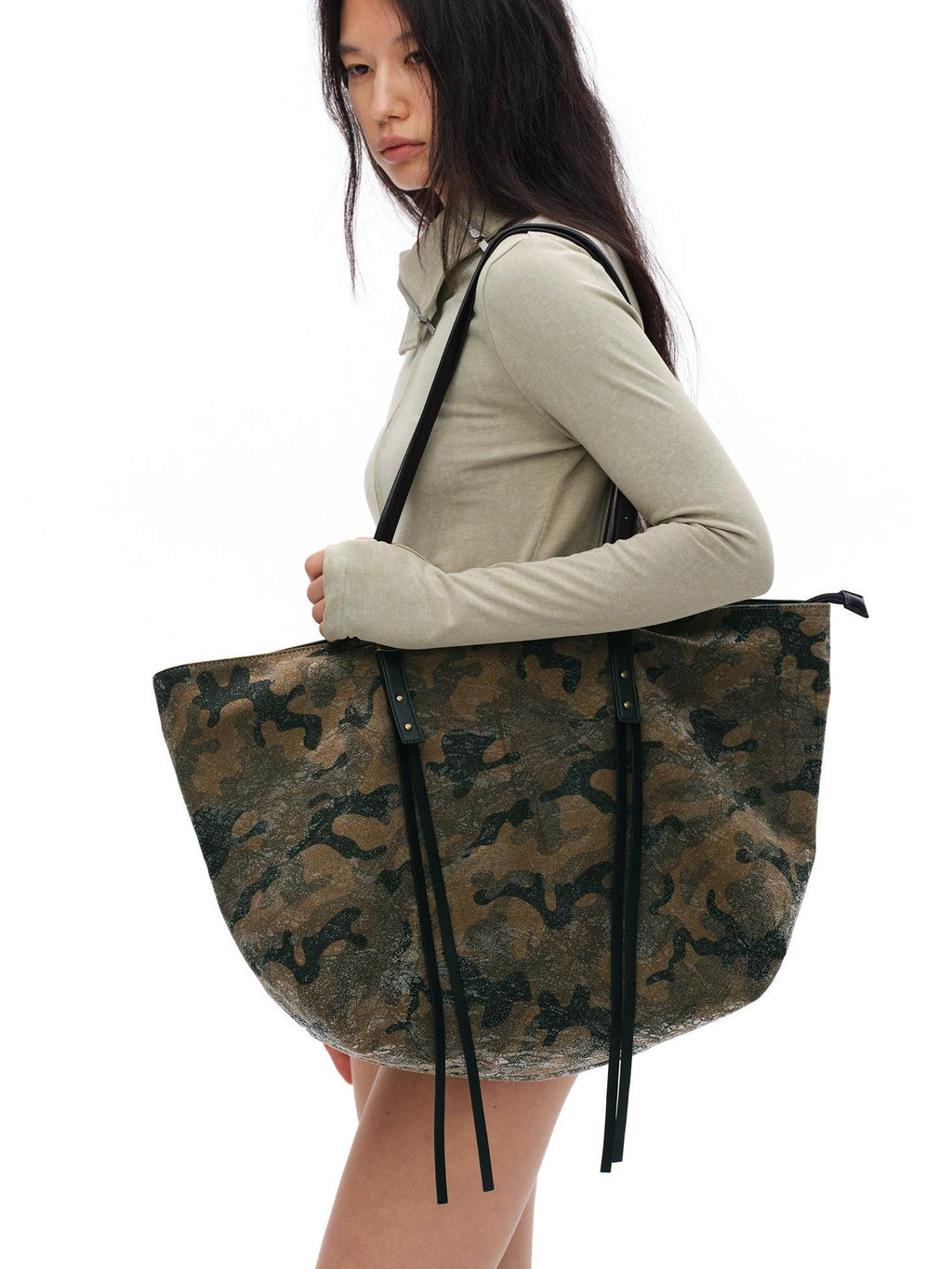 Textured Coated Camouflage Print Women'S Pu Leather Large Shoulder Handbags
