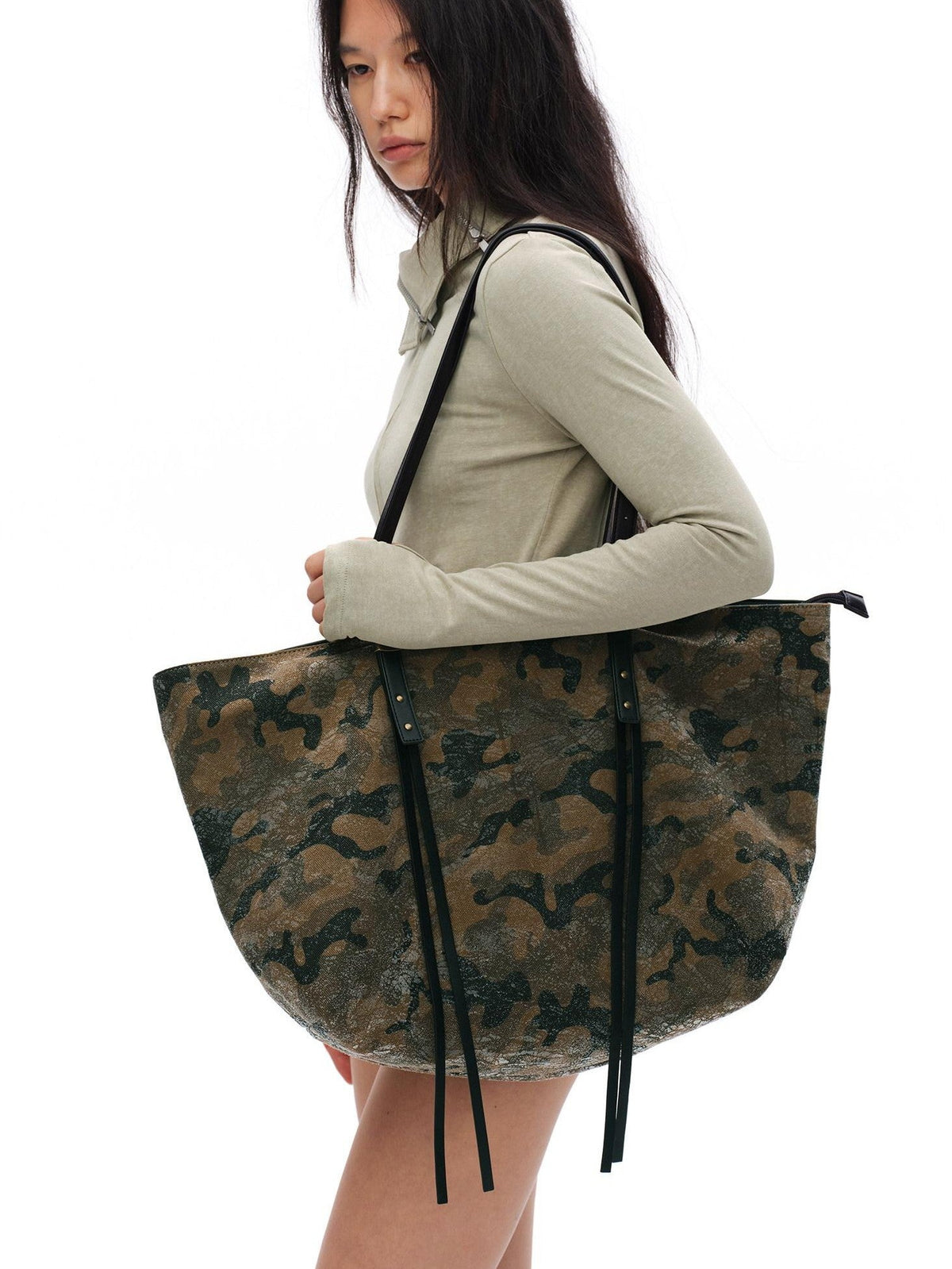 Textured Coated Camouflage Print Women'S Pu Leather Large Shoulder Handbags
