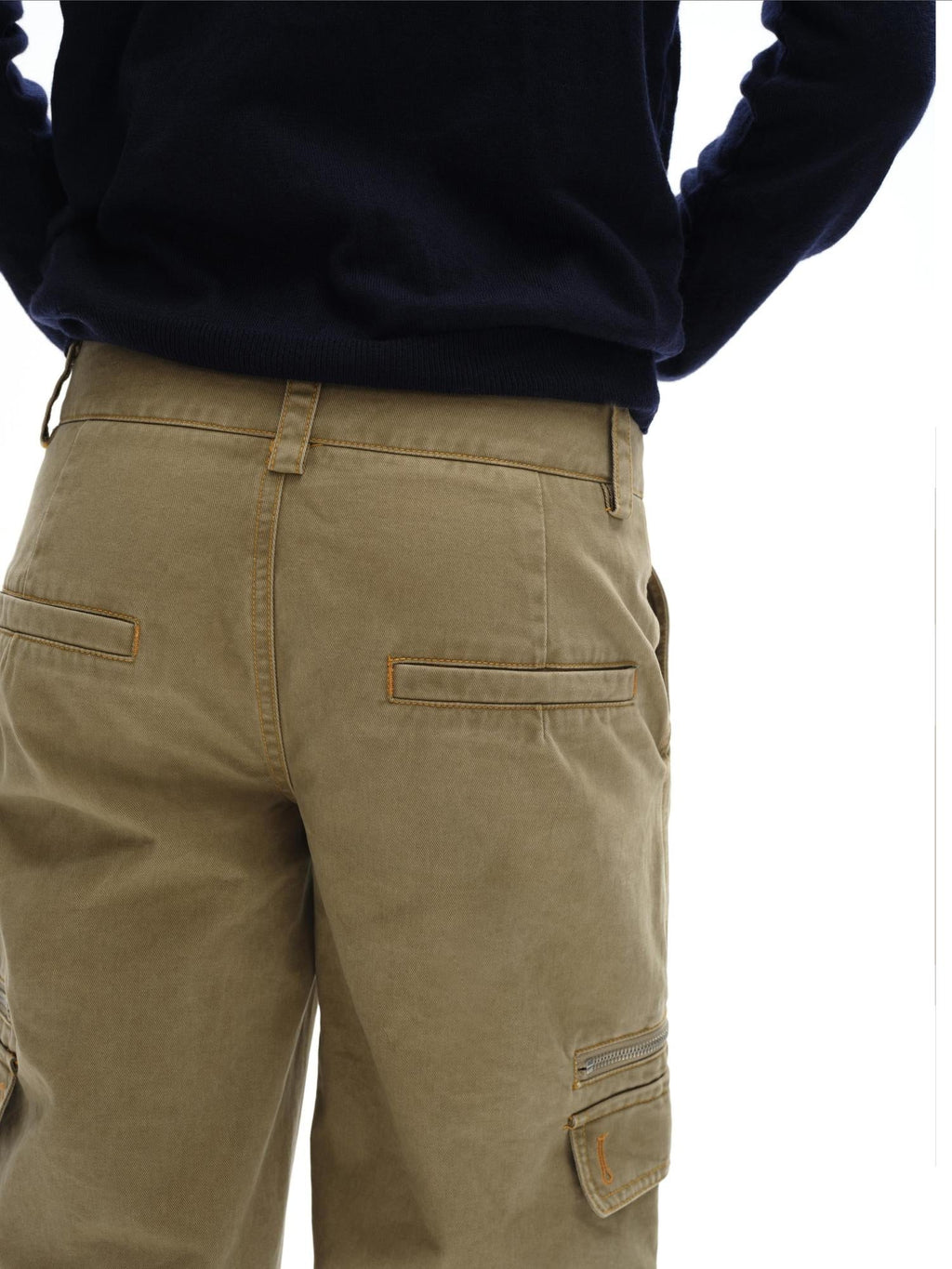 Vintage Khaki Multi Pocket Work Pants Low Rise Relaxed Fit Women Trousers