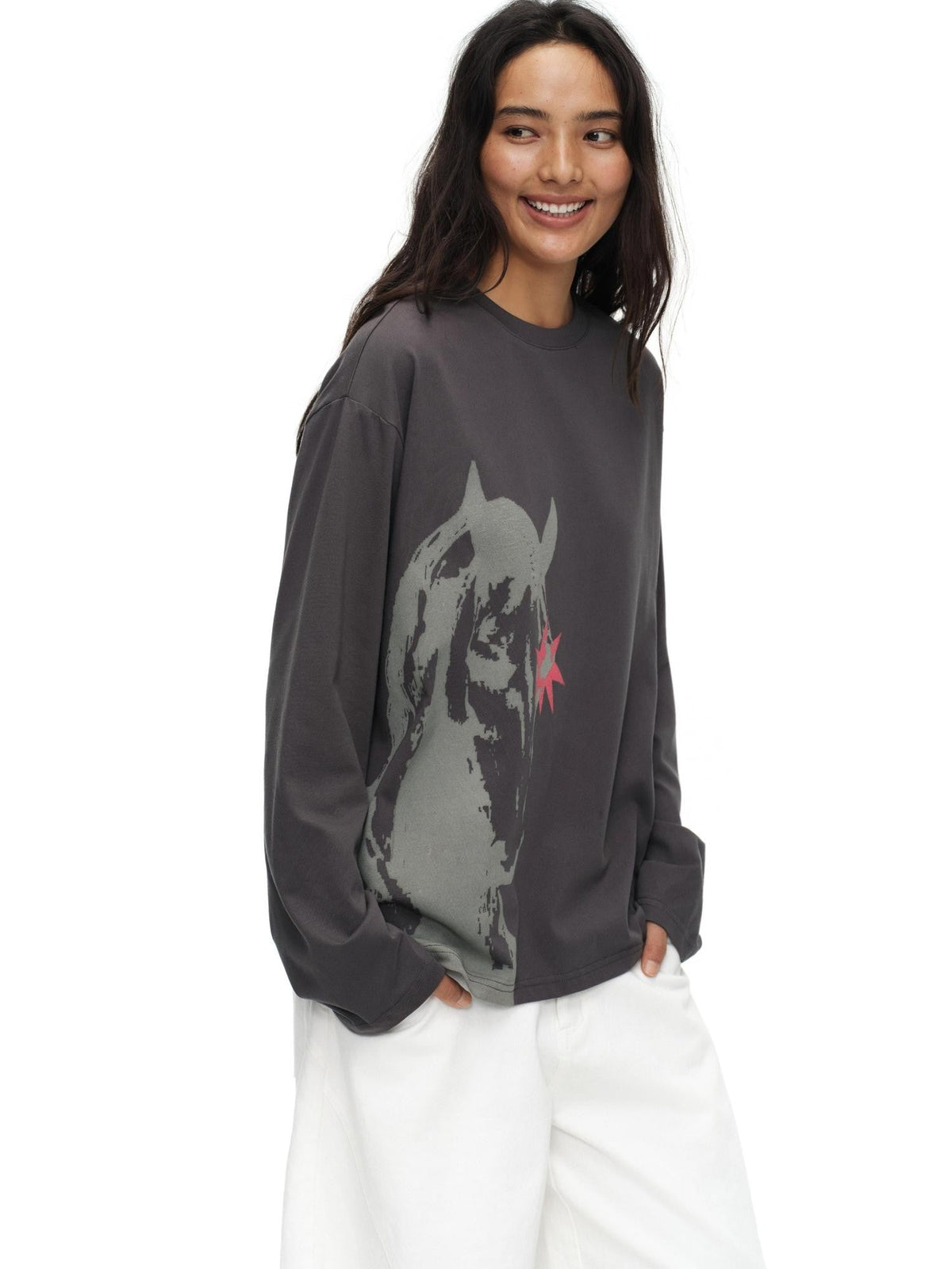 Vintage Meteor Horse Tie Dye Print Women'S Cotton Long Sleeve T-Shirts