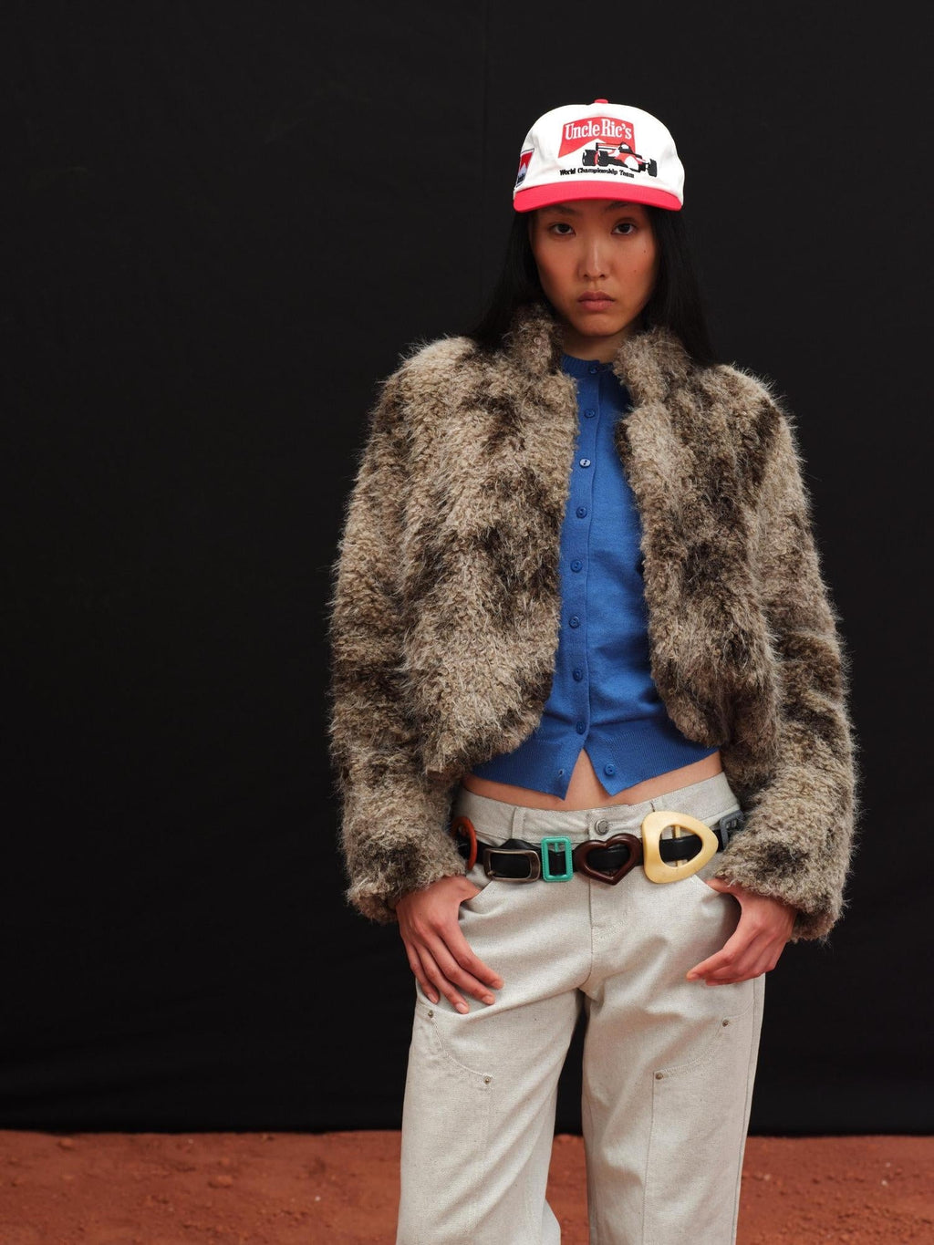 Warm Cotton Filled Short Straight Button Unisex Tie Dye Khaki Puffer Jacket