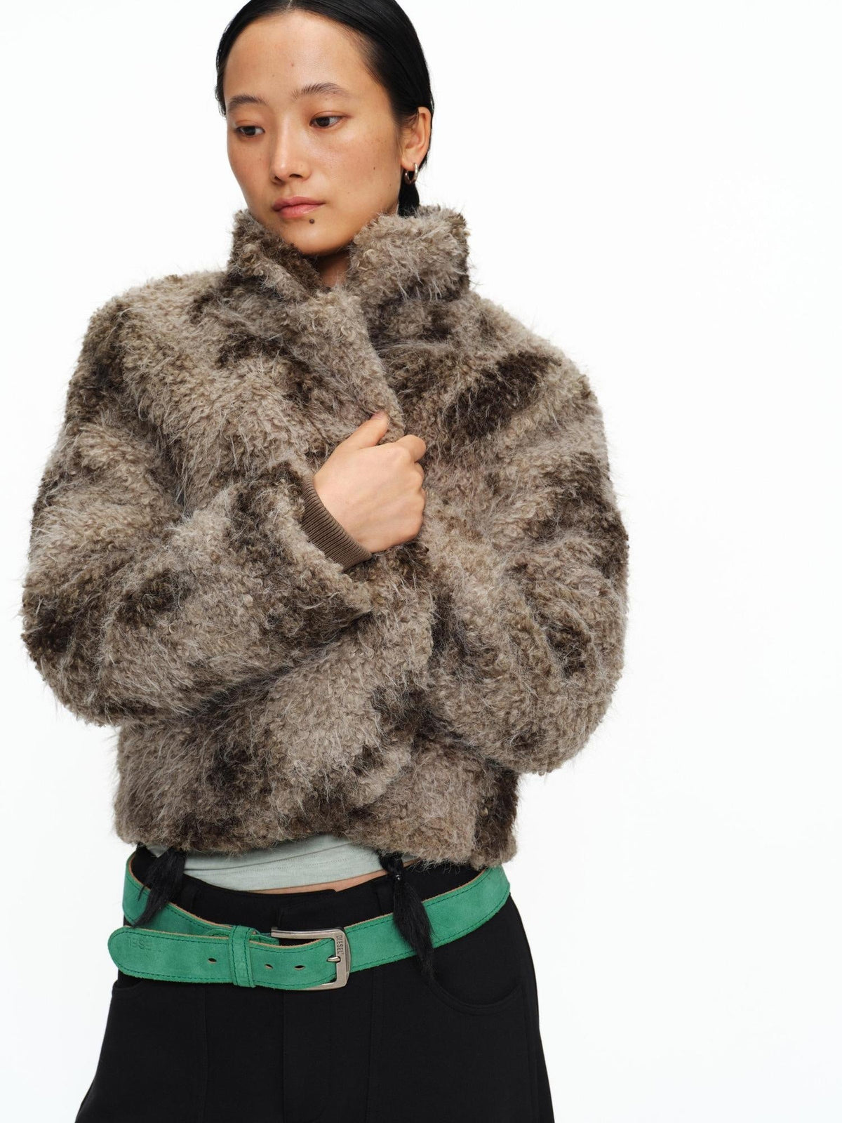 Warm Cotton Filled Short Straight Button Unisex Tie Dye Khaki Puffer Jacket