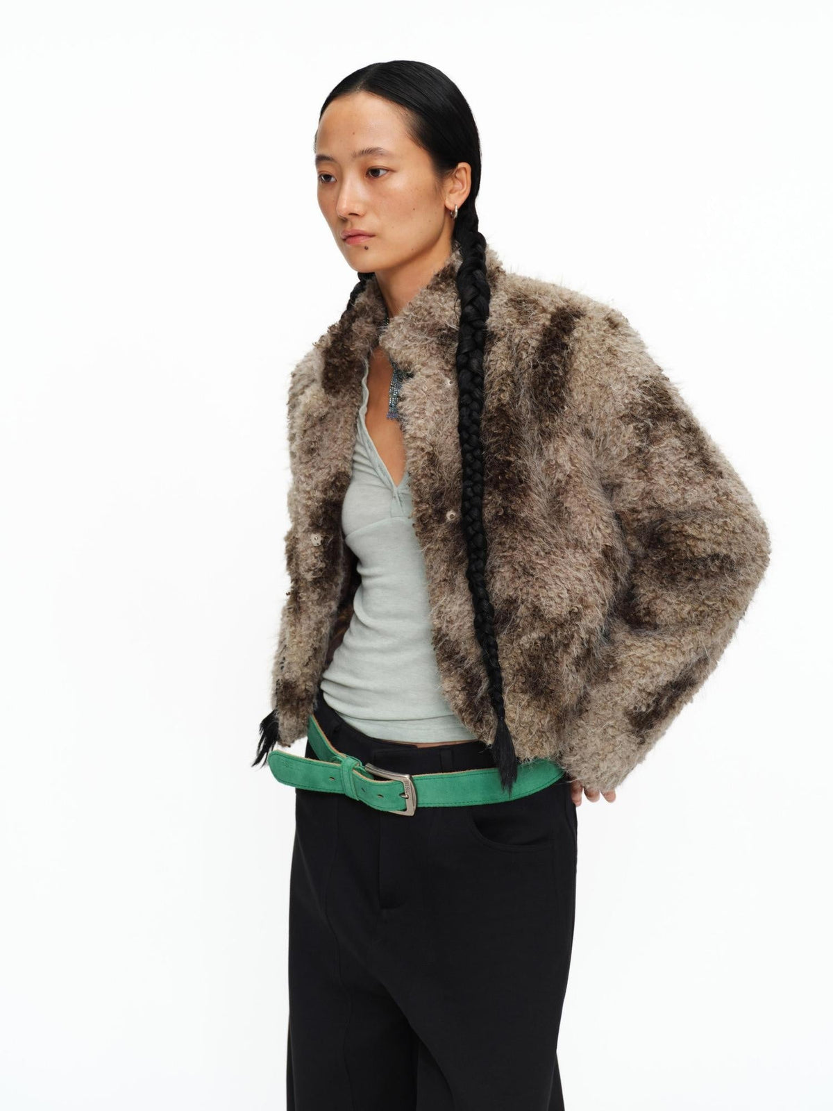 Warm Cotton Filled Short Straight Button Unisex Tie Dye Khaki Puffer Jacket