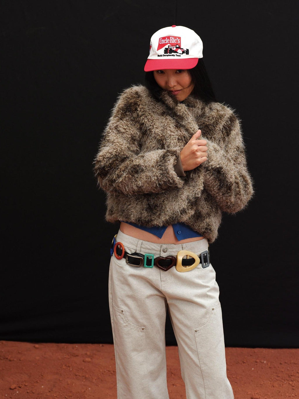 Warm Cotton Filled Short Straight Button Unisex Tie Dye Khaki Puffer Jacket