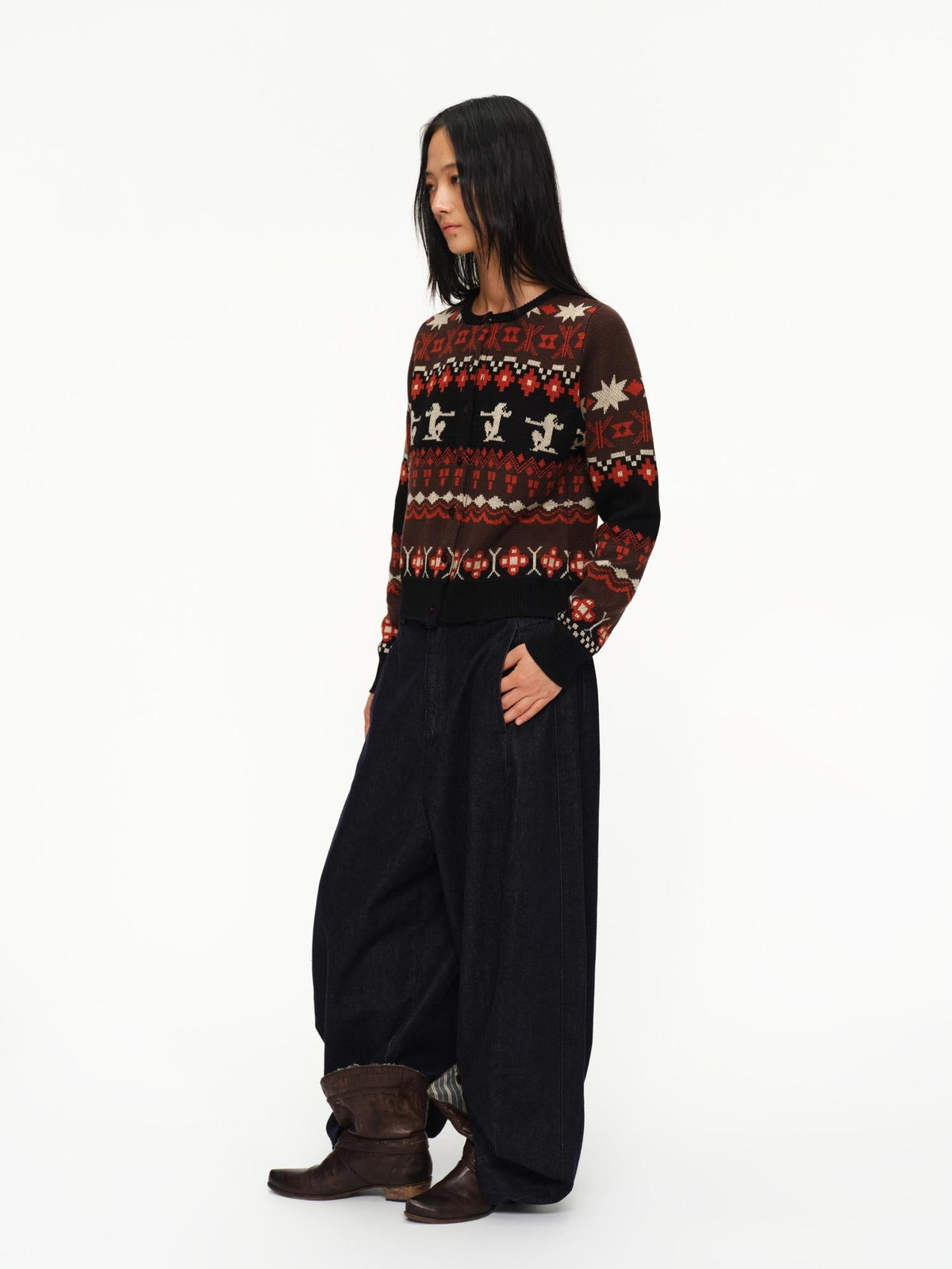Warm Vintage Fair Isle Regular Fit Women Button Knit Round Neck Cardigans