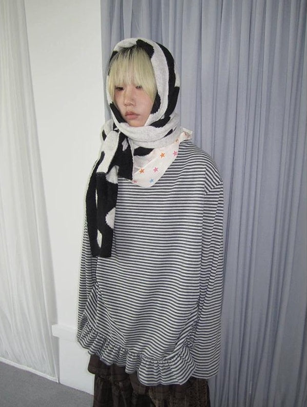 3months | SOFT STRIPED RUFFLED SWEATER【ID:TN00038】