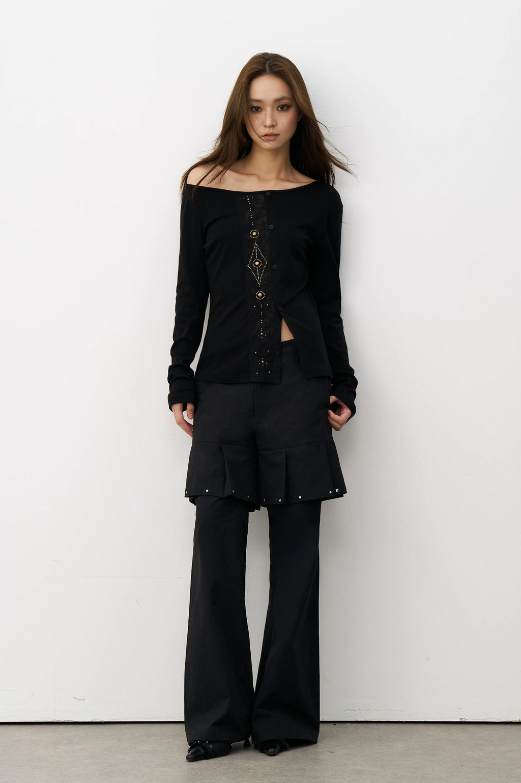 THELIGHT | GEOMETRIC BEADED LONG SLEEVE T-SHIRT【ID:TN00100】