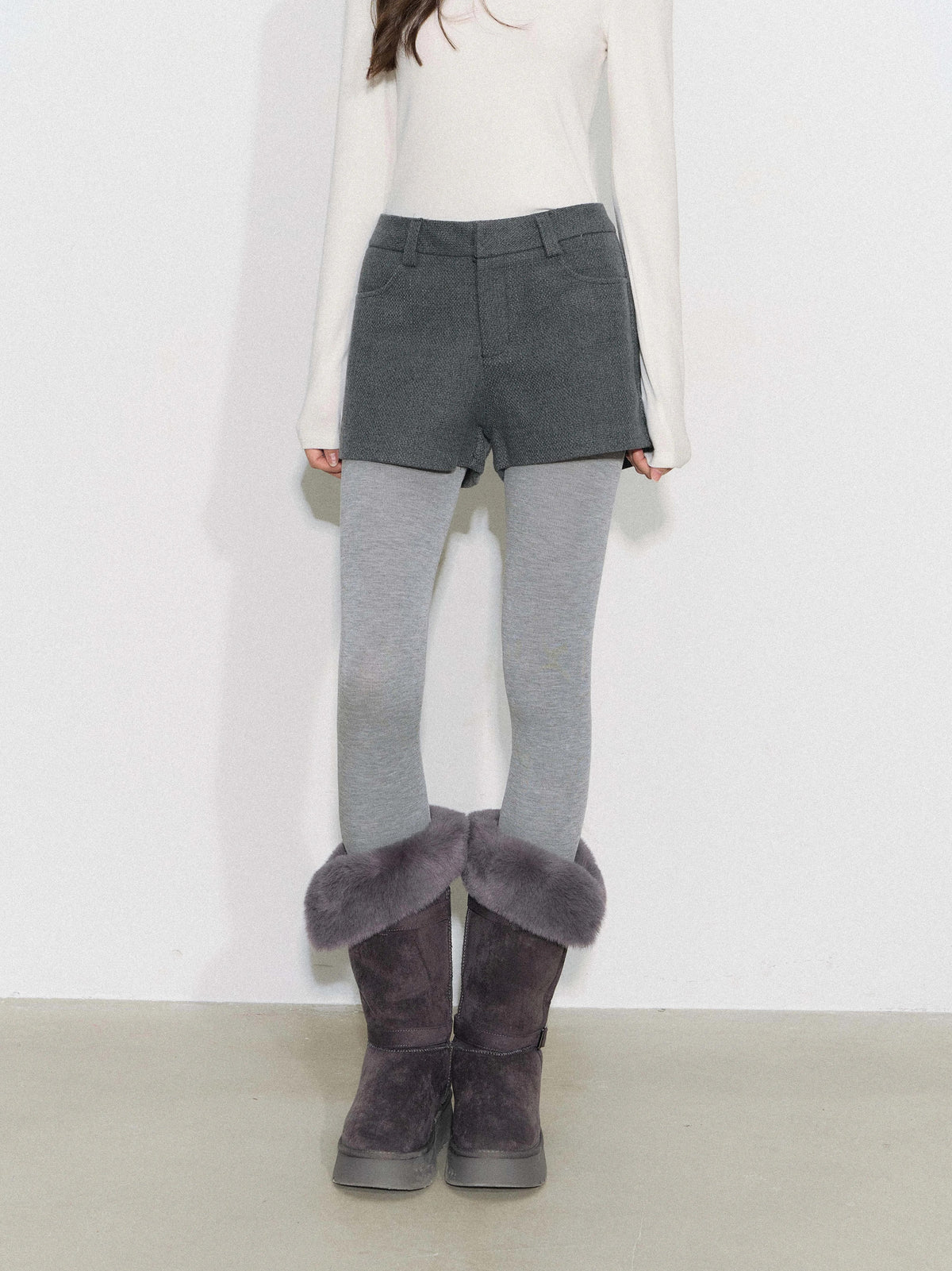 THELIGHT | GRAY TWEED HIGH-WAISTED PANTS【ID:TN00090】