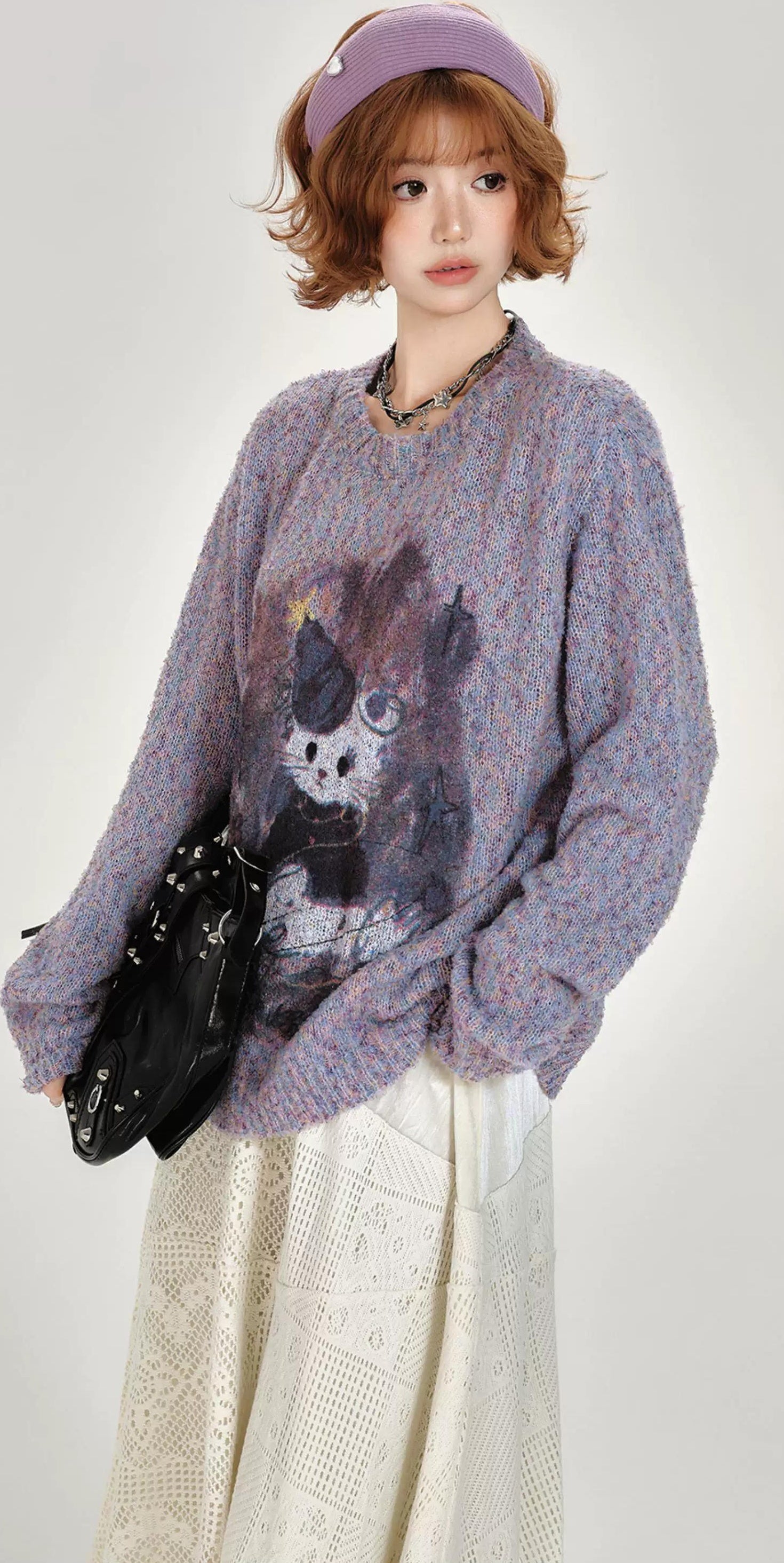 Girlyhalo |  RETRO PRINTED KNITTED SWEATER【ID:TN00008】