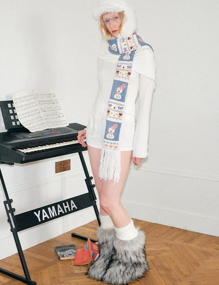 TRIA SELECT | WINTER SNOWMAN EMBROIDERED SCARF【ID:TN00079】