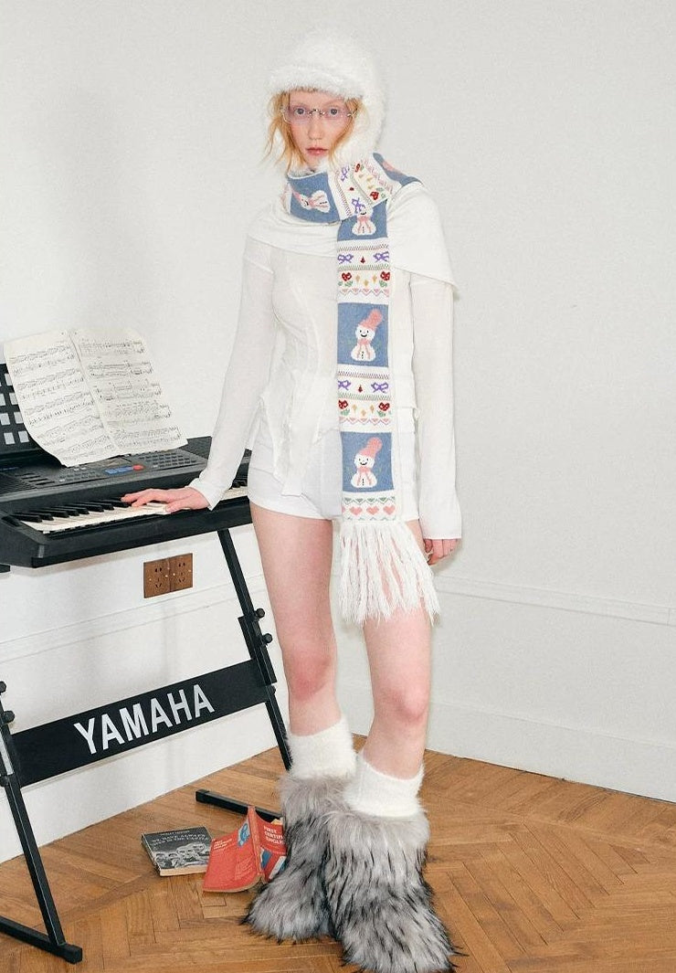 TRIA SELECT | WINTER SNOWMAN EMBROIDERED SCARF【ID:TN00079】