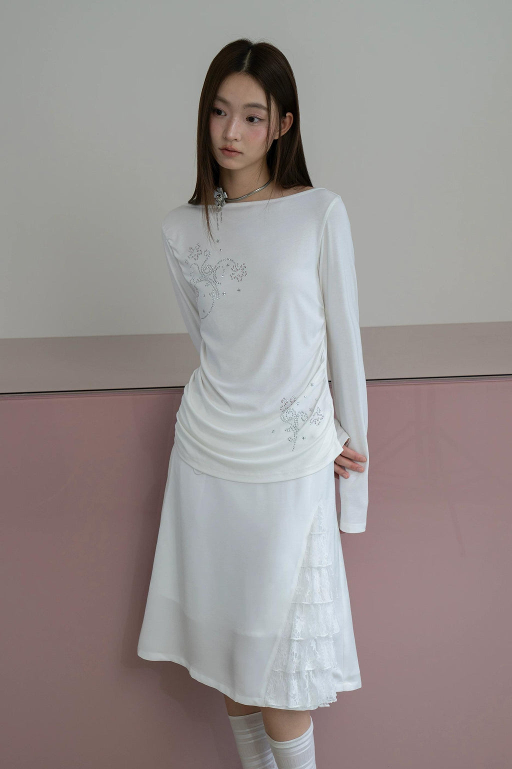 THELIGHT | PLEATED LONG SLEEVE TOP【ID:TN00110】