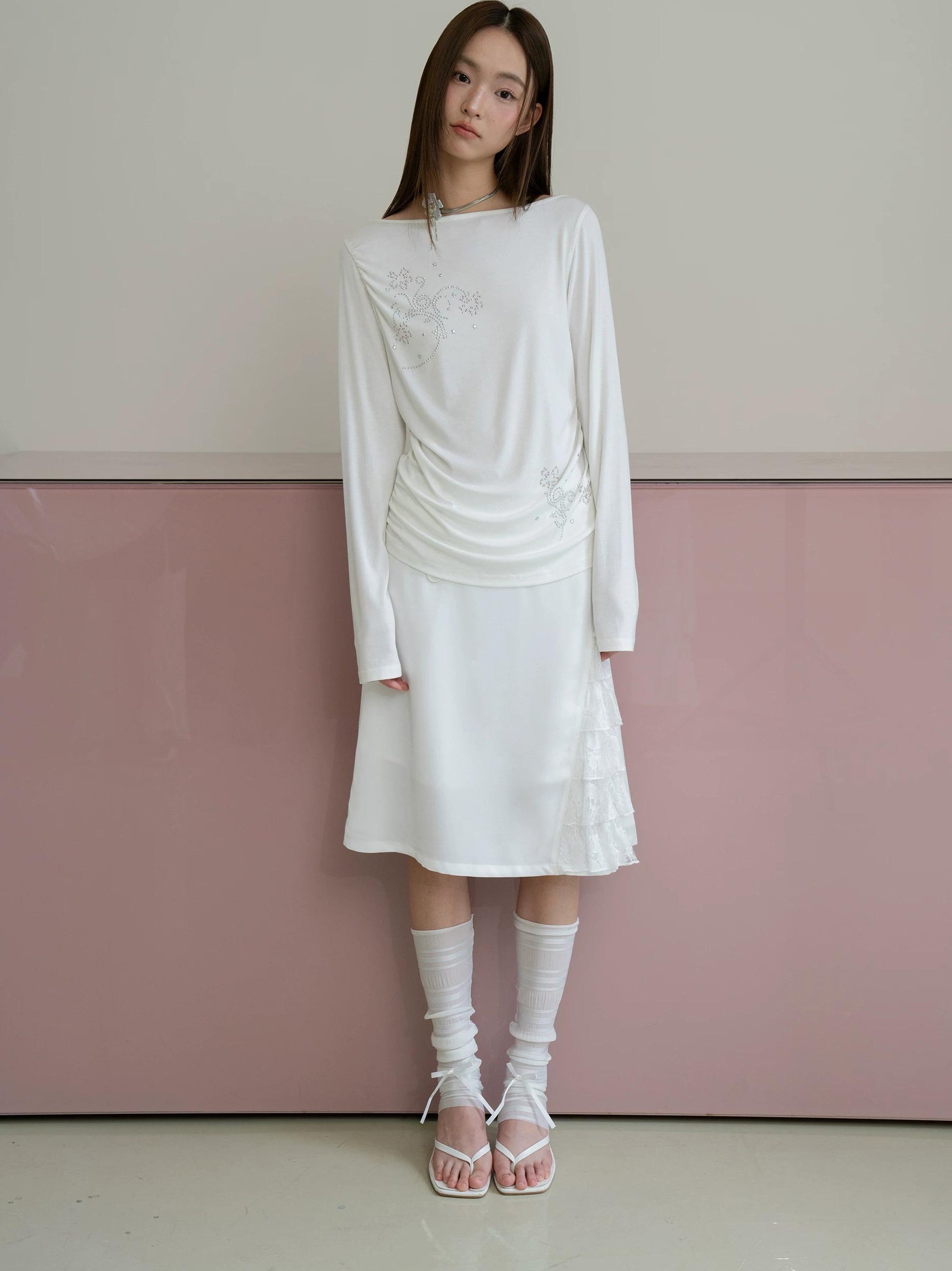THELIGHT | PLEATED LYOCELL LONG SLEEVE TOP【ID:TN00123】