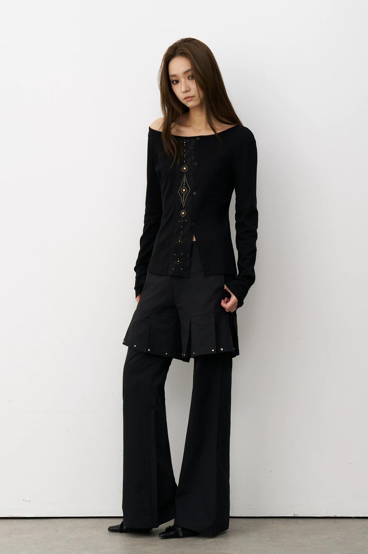 THELIGHT | GEOMETRIC BEADED LONG SLEEVE T-SHIRT【ID:TN00100】