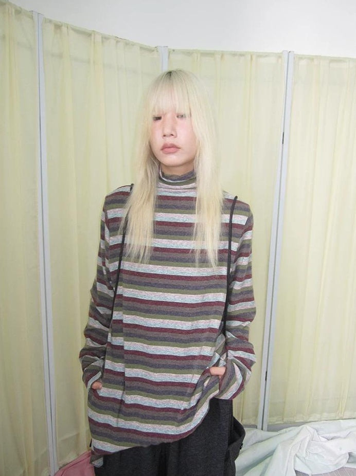 3months | HIGH NECK STRIPED TOP【ID:TN00052】