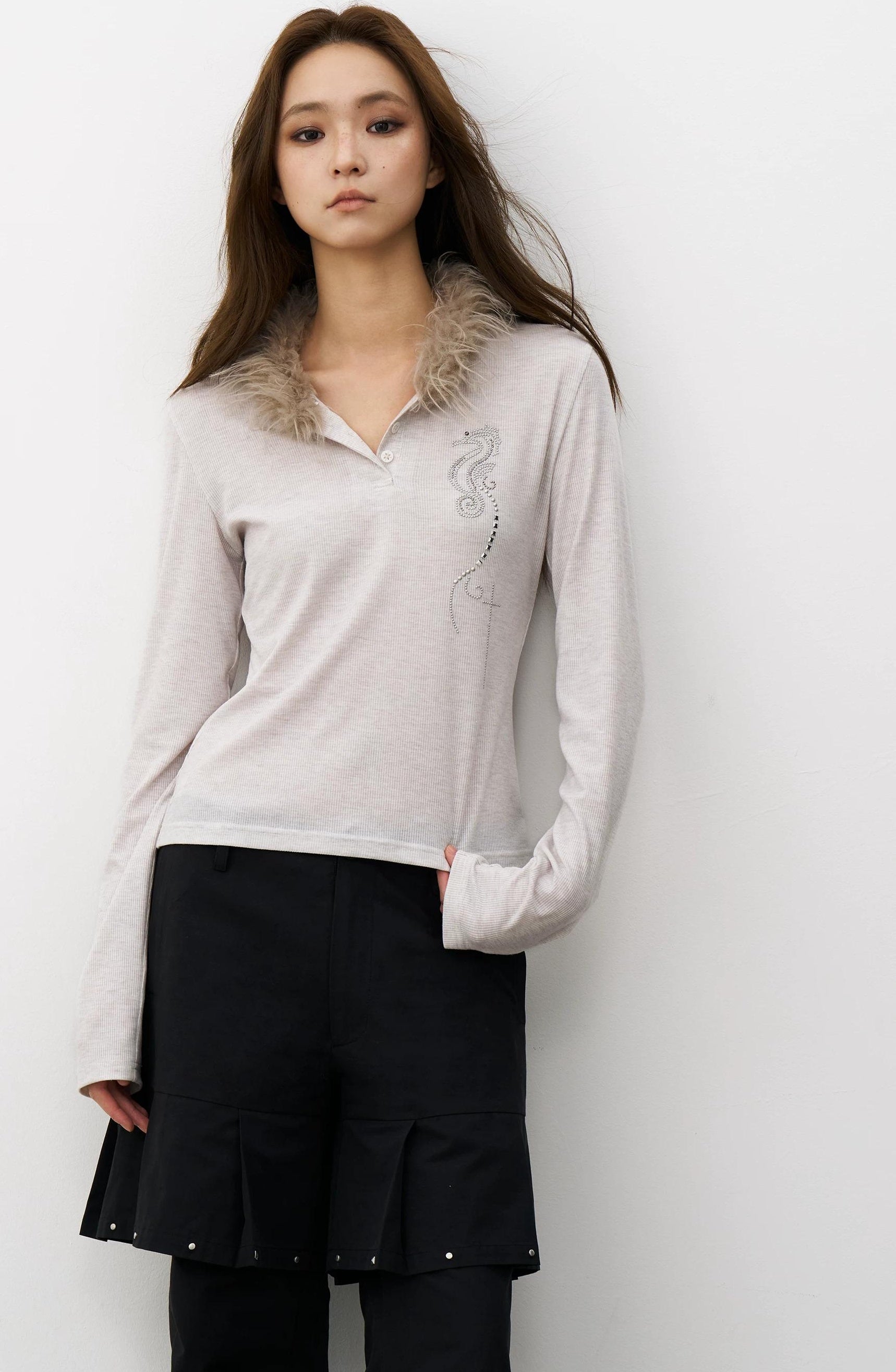 THELIGHT | VINTAGE HENLEY COLLAR TOP【ID:TN00103】